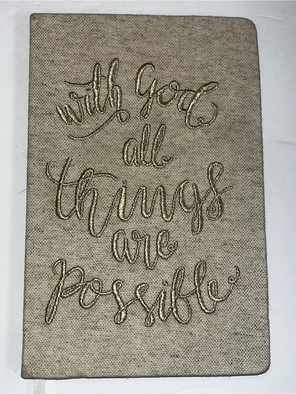 Embroidered Linen Journal - Gold Script